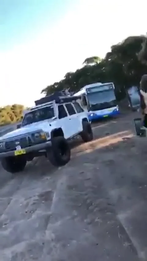 School Bus Gets Pulled Out by SUV, Newcastle - 11 Jun 2020 Stock Footage 205163688