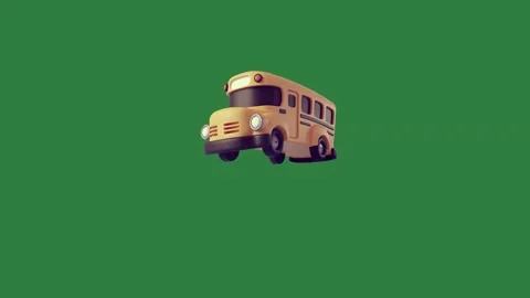 A school bus on green screen and yellow animated chromakey background colorful Stock Footage 335937672
