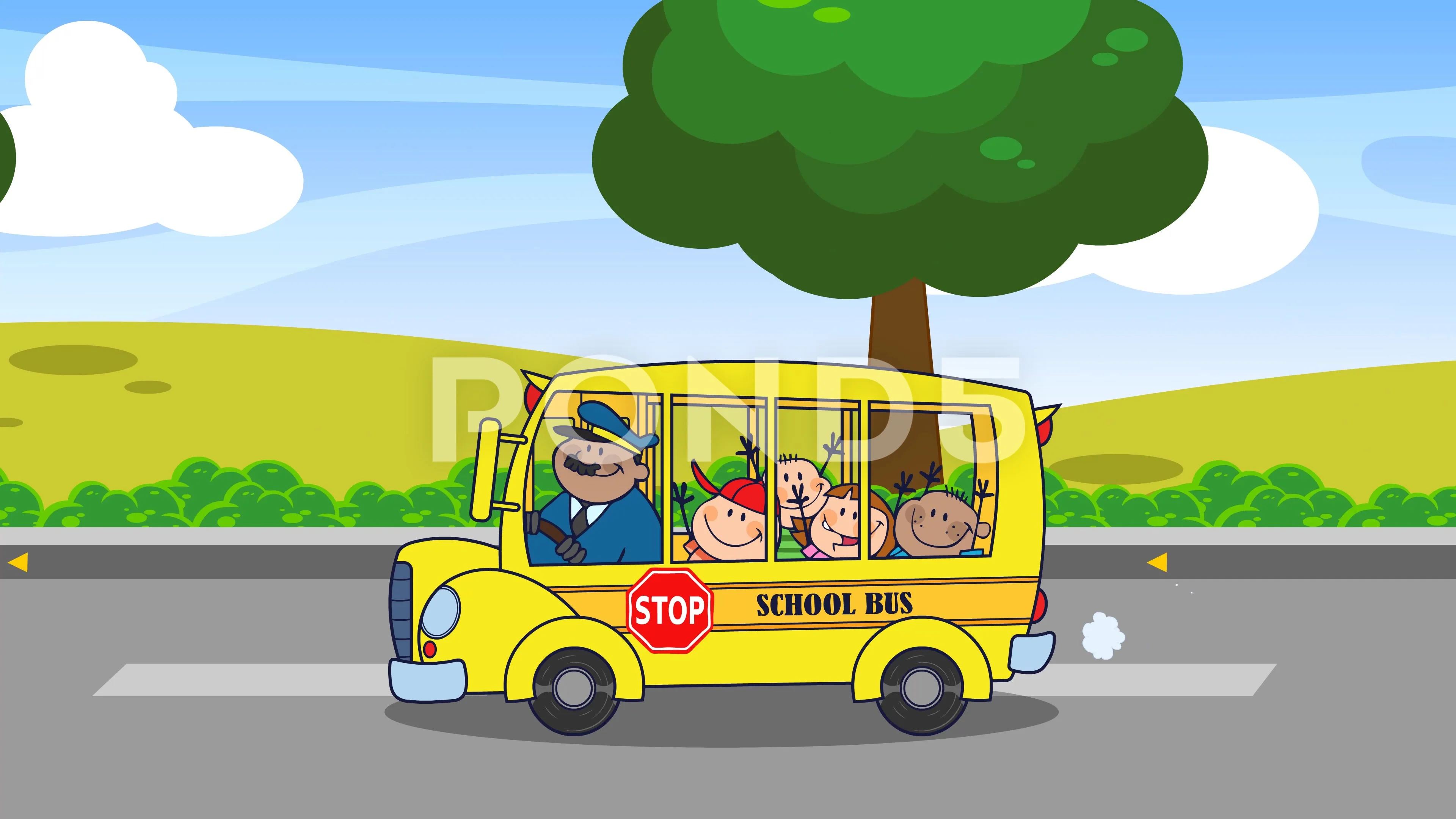School Bus With Happy Children Cartoon C... | Stock Video | Pond5