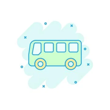 School bus icon in comic style. Autobus vector cartoon illustration on white  Stock Illustration
