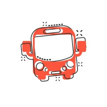 School bus icon in comic style. Autobus vector cartoon illustration on white  Stock Illustration