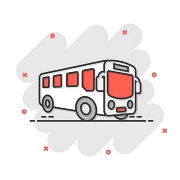 School bus icon in comic style. Autobus vector cartoon illustration on white  Stock Illustration