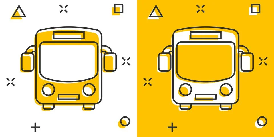 School bus icon in comic style. Autobus vector cartoon illustration on white  Stock Illustration