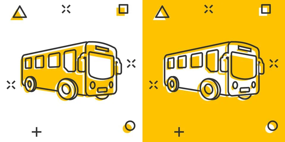 School bus icon in comic style. Autobus vector cartoon illustration on white  Stock Illustration