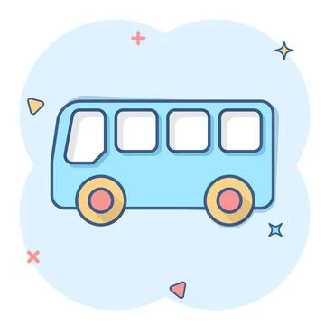School bus icon in comic style. Autobus vector cartoon illustration on white  Stock Illustration