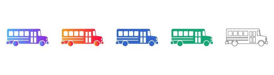 School Bus Icon Set in Gradient and Outline Styles 스톡 일러스트