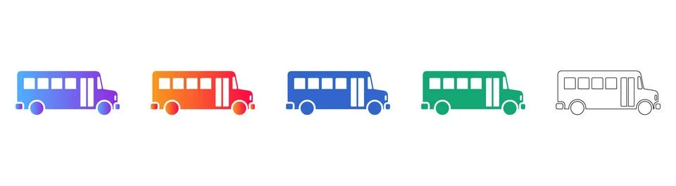 School Bus Icon Set in Gradient and Outline Styles Illustrazione stock