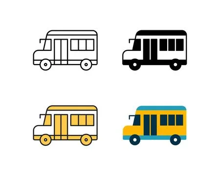 School bus icon vector design in 4 style line, glyph, duotone, and flat. Stock Illustration