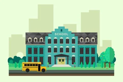 School with bus. Stock Illustration