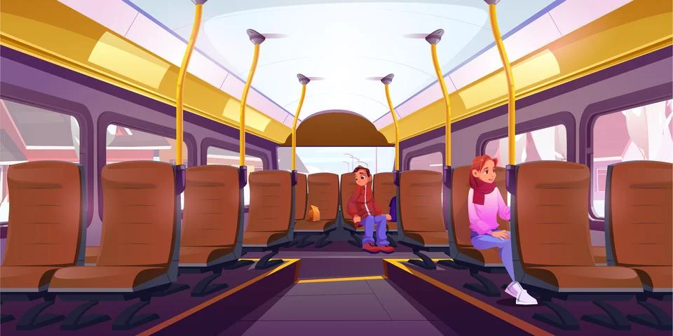 School bus inside interior. Public train seat Illustration