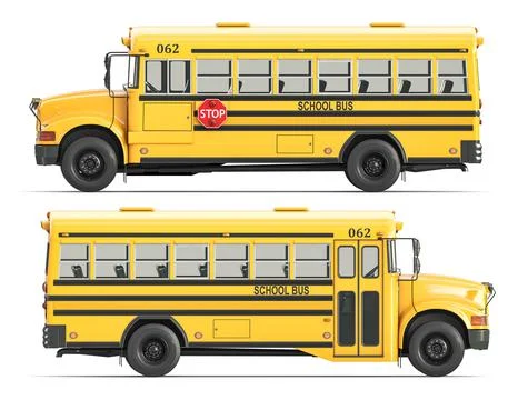 School bus isolated on white background. Side view. Stock Photos
