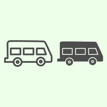 School bus line and solid icon. Retro minibus outline style pictogram on white Illustrazione stock