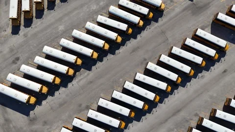 School Bus Lineup Back To School Aerial View Stock Footage 295152124