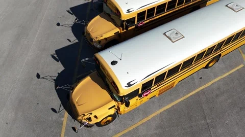 School Bus Lineup Back To School Aerial View 스톡 동영상 295796235
