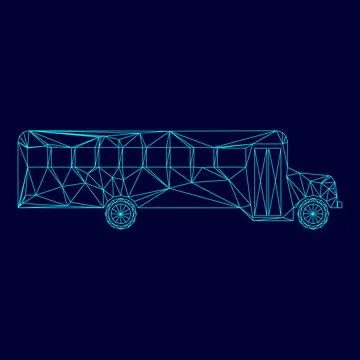 School bus low poly triangulation triangulated polygonal electric cyan blue.. Stock Illustration
