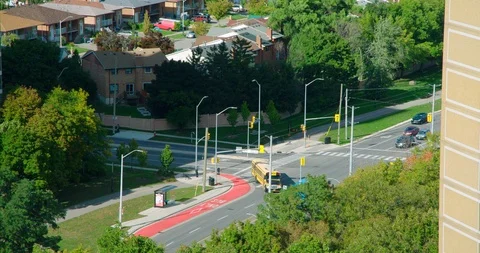 School Bus making right turn Stock Footage 95762396