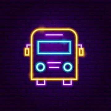 School Bus Neon Label Stock Illustration