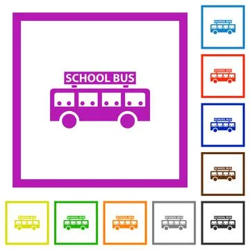 School bus with passengers side view flat framed icons イラスト素材