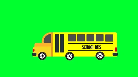 School bus pick up students from school on Alpha Channel. Cartoon School Bus Stock Footage 228741477