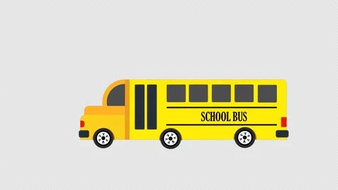 School bus pick up students from school on Alpha Channel. Cartoon School Bus Stock Footage 229511315
