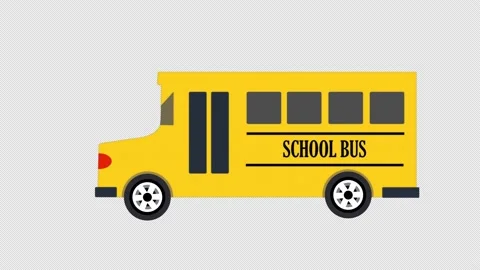 School bus pick up students from school on Alpha Channel. Cartoon School Bus Stock Footage 229511460