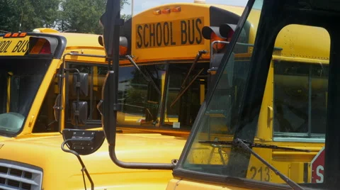School bus, public transportation, Crane Down Stock Footage