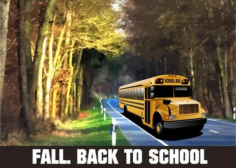 School bus on the road. Back to school. Vector 3d illustration Stock Illustration