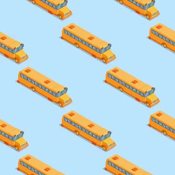 School bus seamless pattern on blue background. 스톡 일러스트