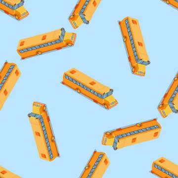 School bus seamless pattern on blue background. Stock Illustration
