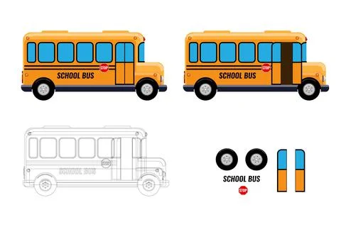 School Bus with separate elements doors open and close for your animation design Illustrazione stock