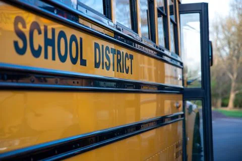 School bus side and open door Stock Photos