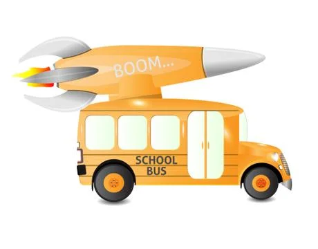 School bus side view with rocket Stock Illustration