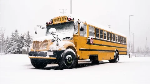 School Bus in the Snow Stock Footage