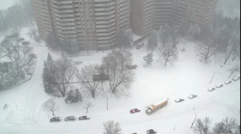 School Bus in Snow Storm Stock Footage 21425631