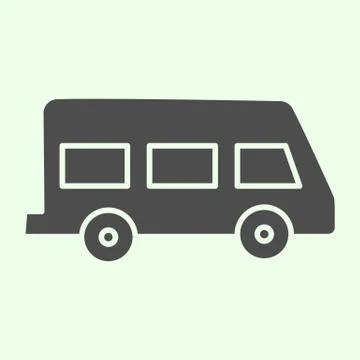 School bus solid icon. Retro minivan or minibus glyph style pictogram on white Stock Illustration