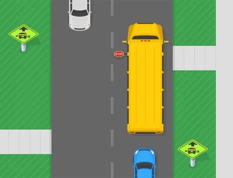 School bus stop ahead sign area. Yellow bus stops to pick up or drop off student Stock Illustration