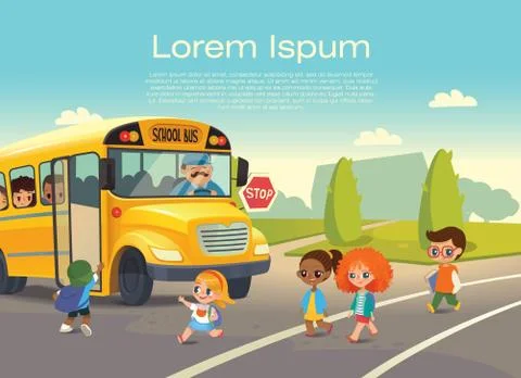 School bus stop. Back To School Safety Concept. Passing a school bus. Stock Illustration