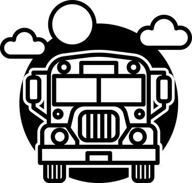 A school bus with a sun in the background Stock Illustration