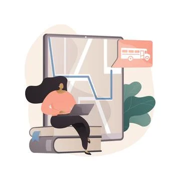 School bus tracking system abstract concept vector illustration. Illustrazione stock