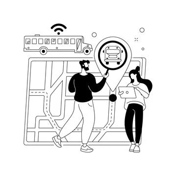 School bus tracking system abstract concept vector illustration. Illustrazione stock