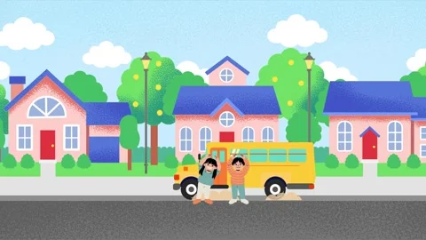 School bus on the way. School drops off a student. Stock Footage 281700162