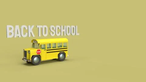 School bus on yellow background 3d rendering for back to school content. Stock Illustration