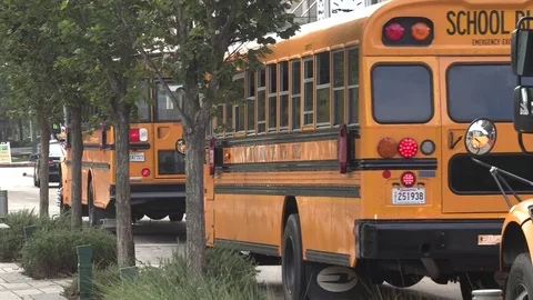 School Buses Downtown Baton Rouge Stock Footage 80359945