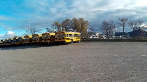 School Buses in the Yard Stock Footage 56776254