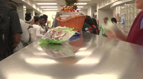 School cafeteria line with students and staff 動画素材 40032268