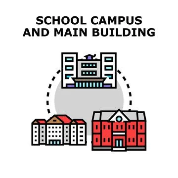 School campus and main building vector concept Stock Illustration