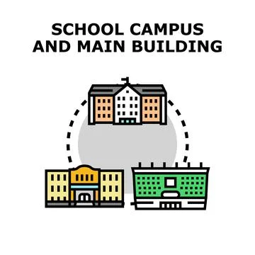 School campus with main building and learning facilities Stock Illustration