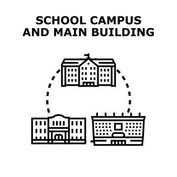 School campus with main building and learning facilities Stock Illustration