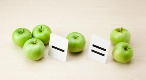 School card and apple with math problems Stock Photos