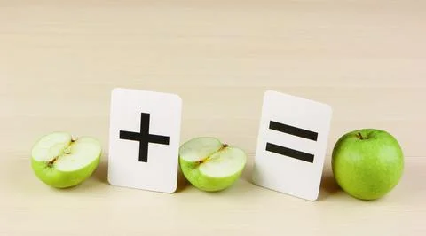 School card and apple with math problems Фото
